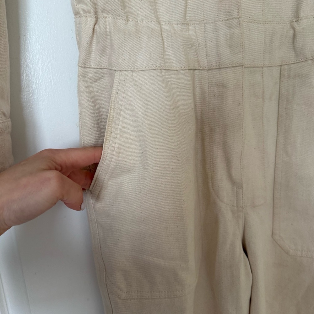 Faherty Denim Jumpsuit Overland Twill Utility Cotton in Off White Size XS - Picture 8 of 15